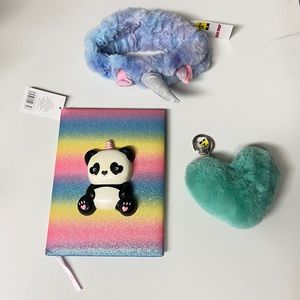3D Panda bear Journal; 8x6 lined pgs, Unicorn headband, and green heart keychain